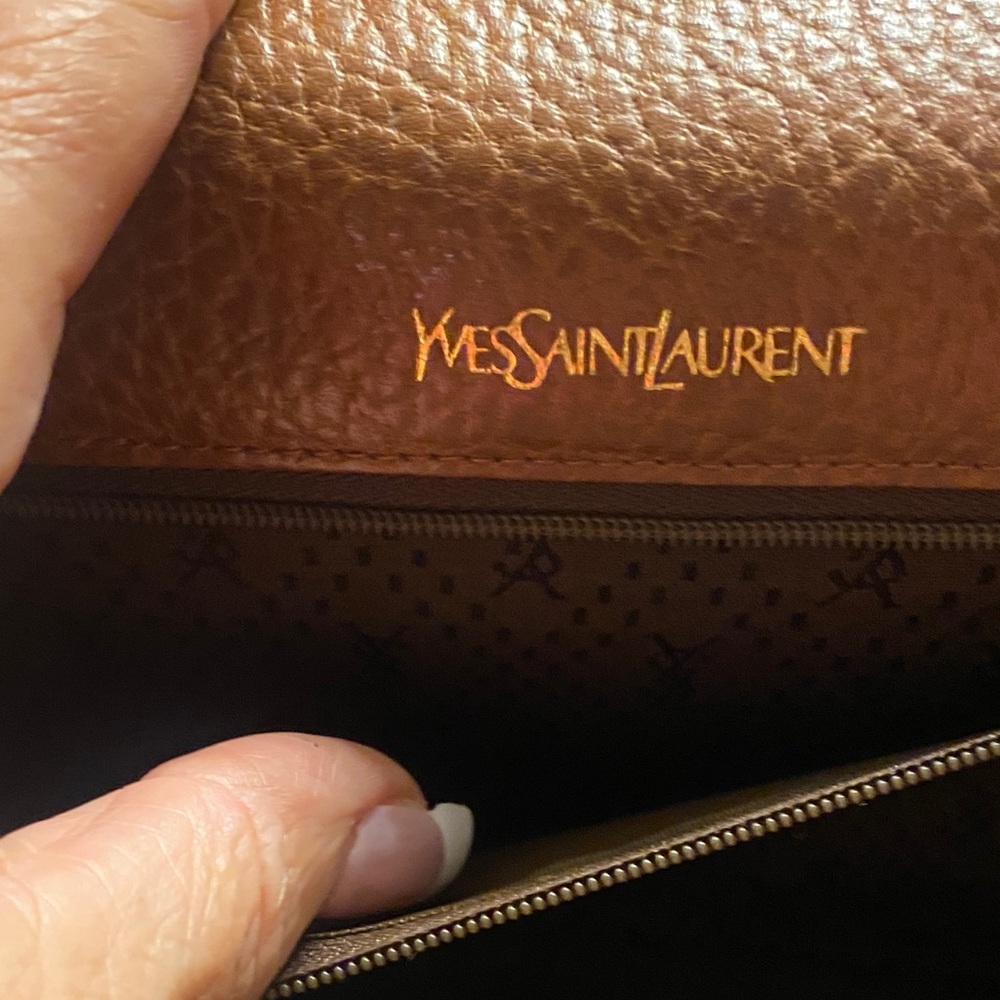 Yves Saint Laurent Rich Brown Leather Messenger Bag add a chain for crossbody - Picture 3 of 16